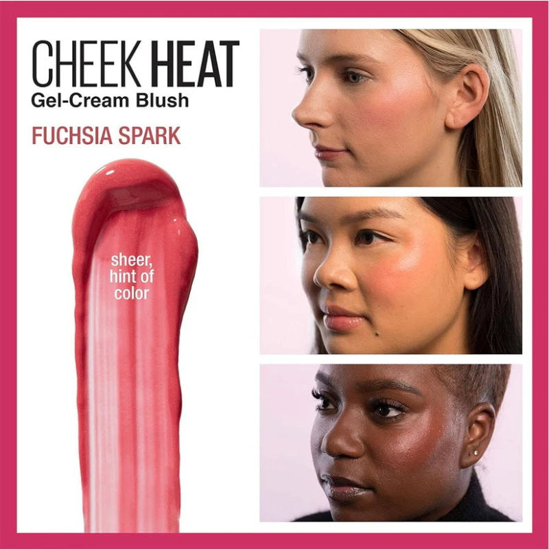 6x Maybelline Cheek Heat Sheer Gel Cream Blush 8ml 25 Fuchsia Spark