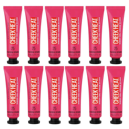 12x Maybelline Cheek Heat Sheer Gel Cream Blush 8ml 25 Fuchsia Spark