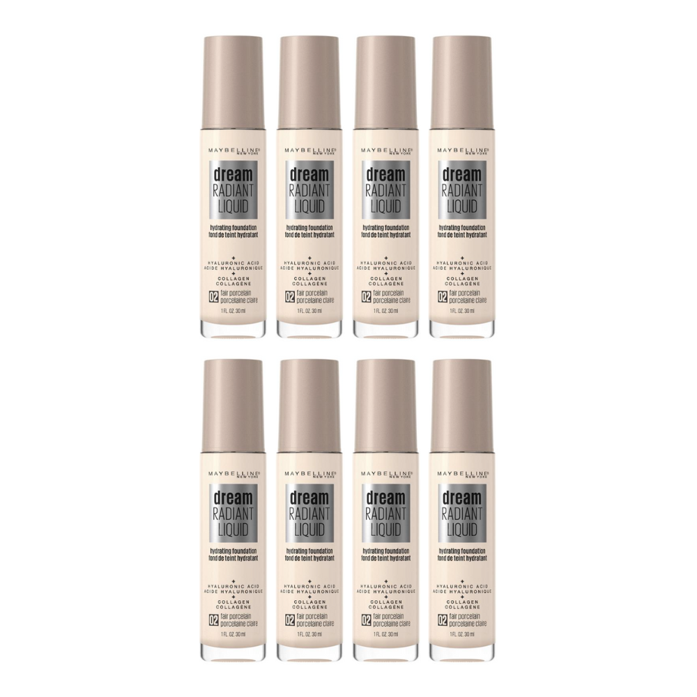 8x Maybelline Dream Radiant Liquid Foundation 30ml 02 Fair Porcelain