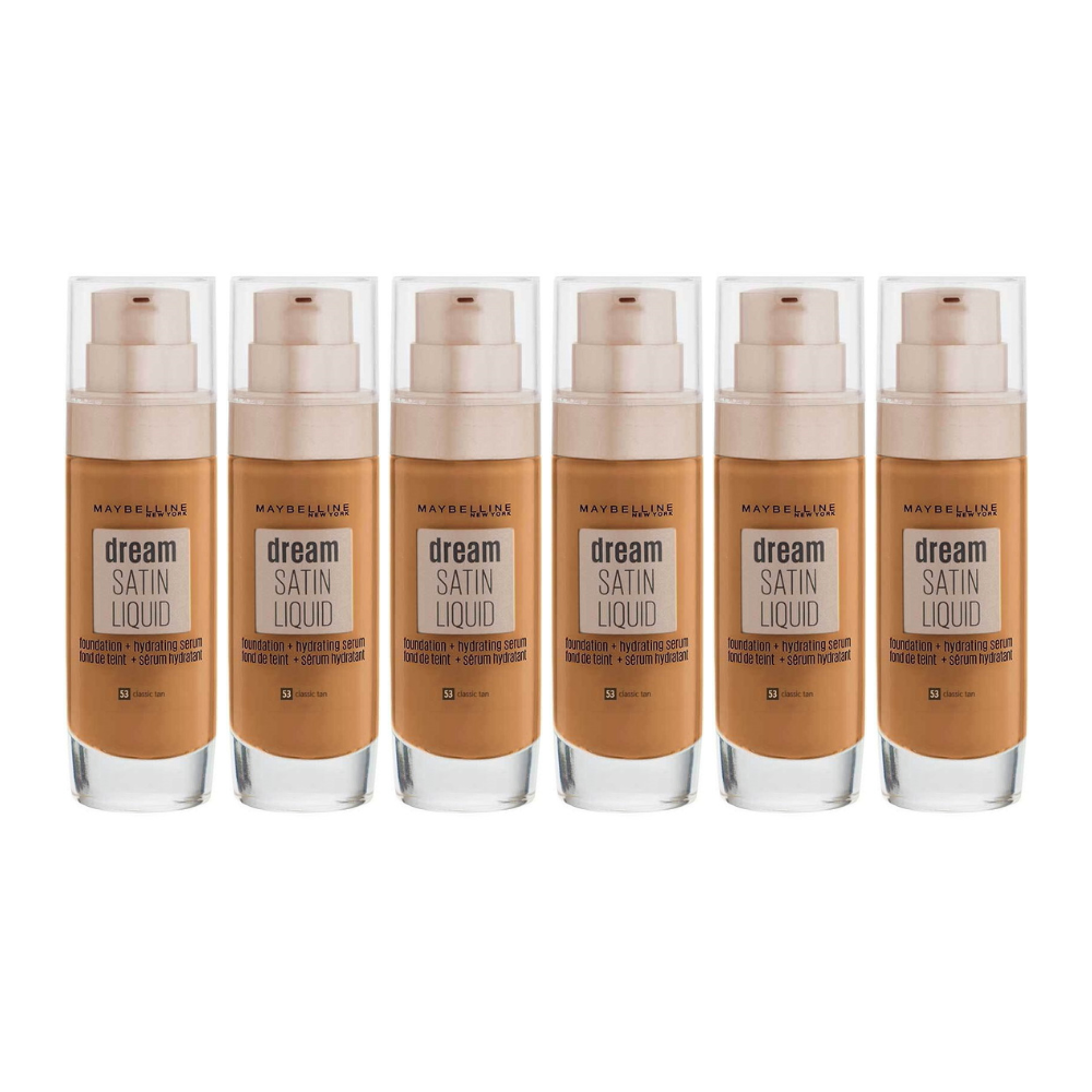 6x Maybelline Dream Satin Liquid Foundation Hydrating Serum 53 Classic Tan - Makeup Warehouse Australia