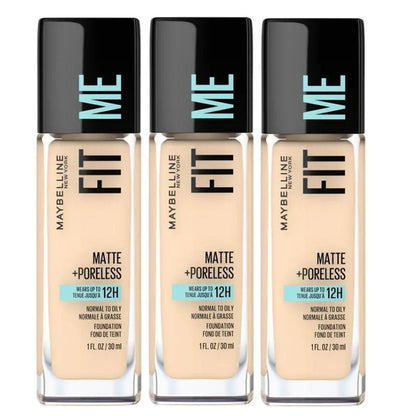 3x Maybelline Fit Me Matte Poreless Mattifying Liquid Foundation 30ml 118 Light Beige