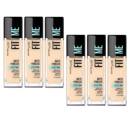 6x Maybelline Fit Me Matte Poreless Mattifying Liquid Foundation 30ml 118 Light Beige