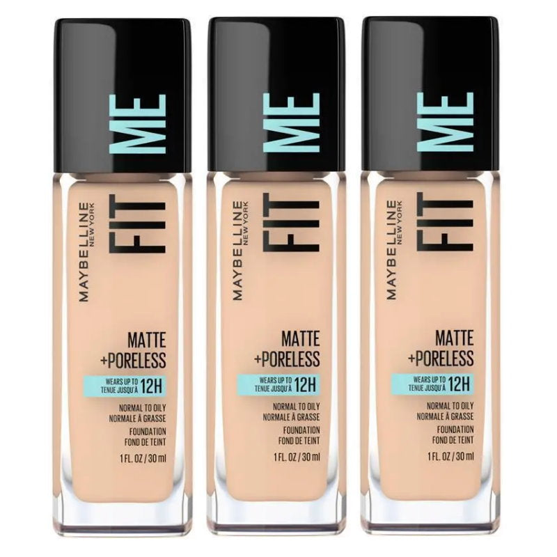3x Maybelline Fit Me Matte & Poreless Mattifying Liquid Foundation 122 Creamy Beige