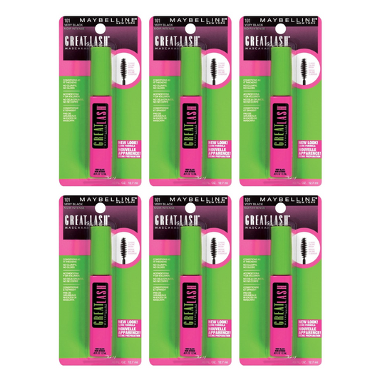 6x Maybelline Great Lash Washable Mascara 101 Very Black 12.7ml