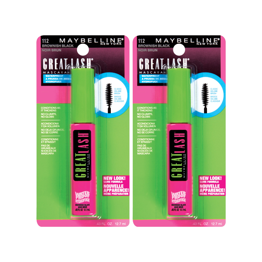 2x Maybelline Great Lash Waterproof Mascara 112 Brownish Black