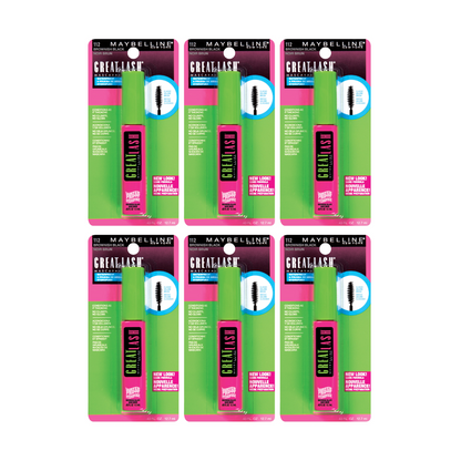 6 x Maybelline Great Lash Waterproof Mascara 112 Brownish Black