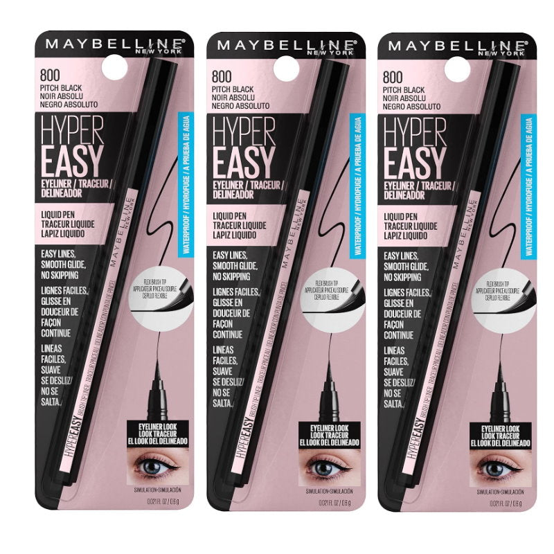 3x Maybelline Hyper Easy Liquid Pen Eyeliner 800 Pitch Black