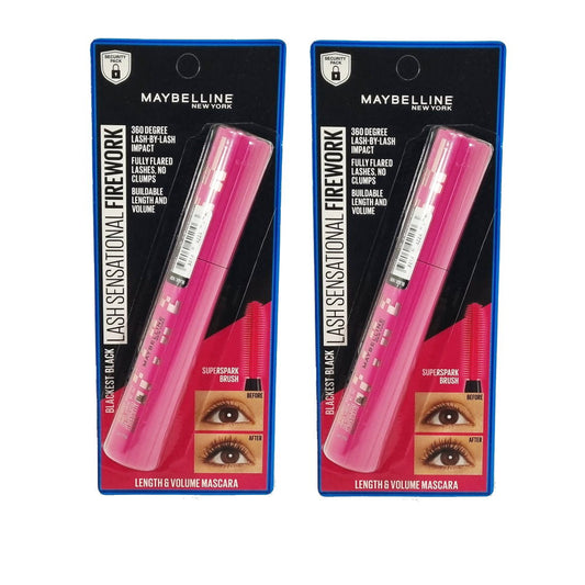 2x Maybelline Lash Sensational Firework Washable Mascara 10ml Blackest Black (carded)