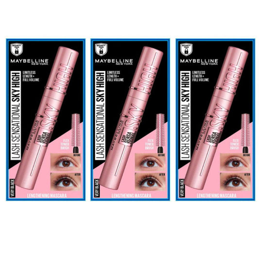 3x Maybelline Lash Sensational Sky High Washable Mascara 01 Very Black (carded)
