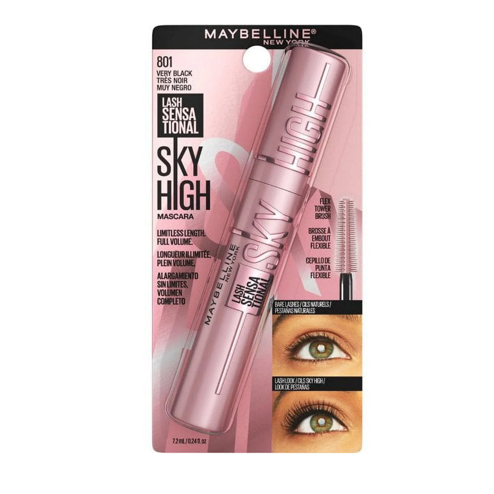 6x Maybelline Lash Sensational Sky High Mascara 801 Very Black Washable (carded)