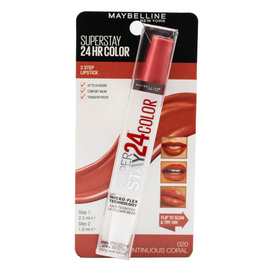 Maybelline Superstay 24 Hour Colour 2 Step Lipstick 020 Continuous Coral - Maybelline makeup is the go-to brand