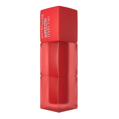 Red lipstick with Maybelline branding on a white background