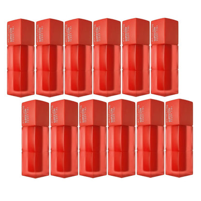Multiple red cosmetic containers with visible branding on a white background
