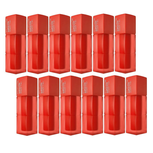Multiple red cosmetic containers with visible branding on a white background