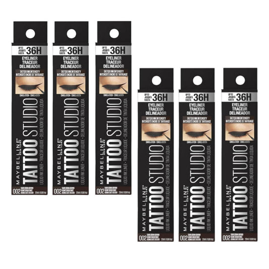6x Maybelline Tattoo Studio Liquid Ink Eyeliner 002 Dark Henna Brown