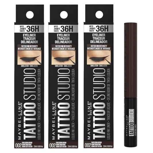3x Maybelline Tattoo Studio Liquid Ink Eyeliner 002 Dark Henna Brown