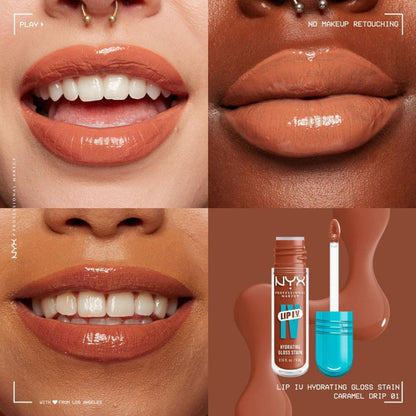 3x NNYX Lip IV Hydrating Lip Gloss Serum 5ml 01 Caramel Drip