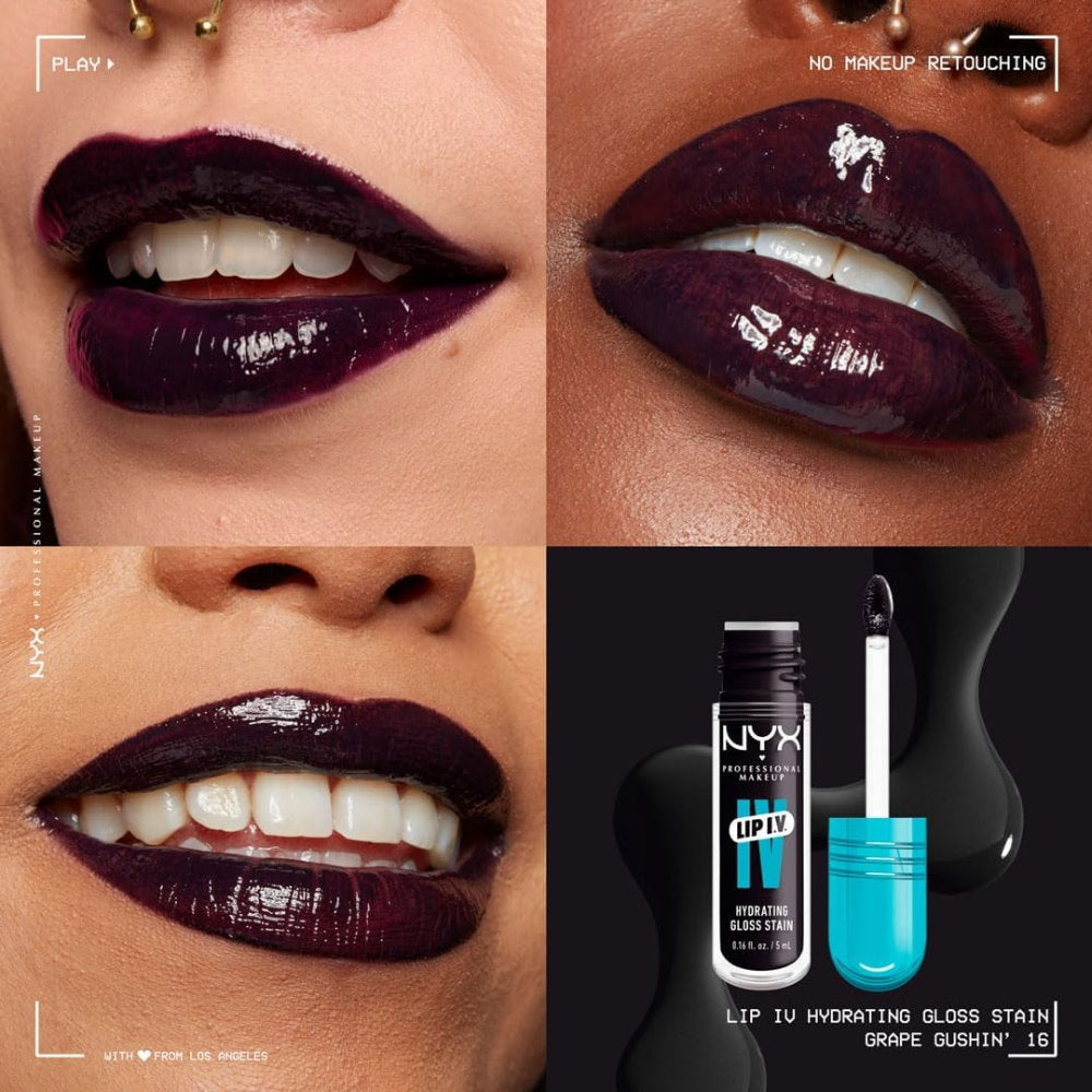3x NYX Lip IV Hydrating Lip Gloss Serum 5ml 16 Grape Gushin