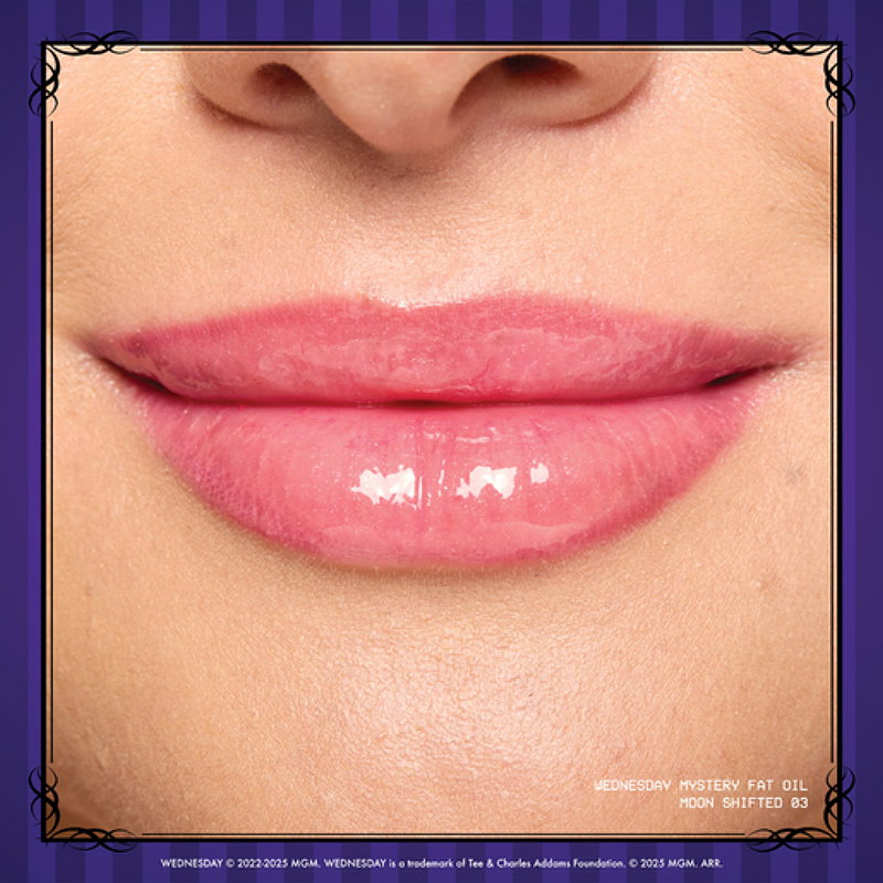 Close-up of a person's lips with a purple border and text at the bottom.