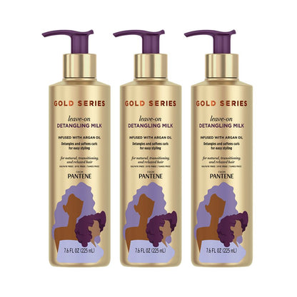 3x Pantene Gold Series Leave On Hair Detangling Milk with Argan Oil 225ml