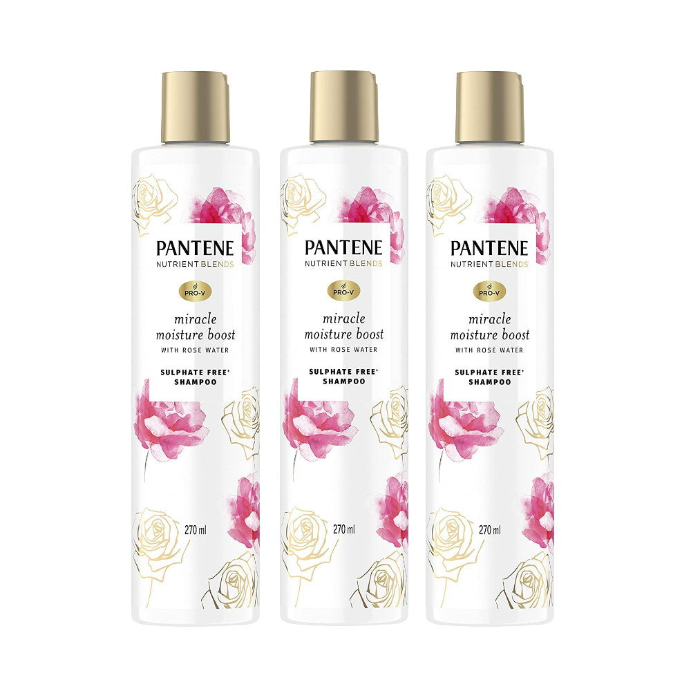 3x Pantene Pro-V Nutrient Blends Miracle Moisture Boost Shampoo with Rose Water 270mL