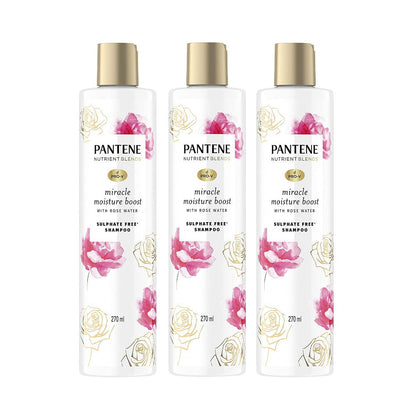 3x Pantene Pro-V Nutrient Blends Miracle Moisture Boost Shampoo with Rose Water 270mL
