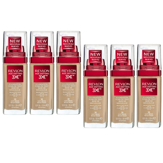 6x Revlon Age Defying 3X Foundation 30 Soft Beige