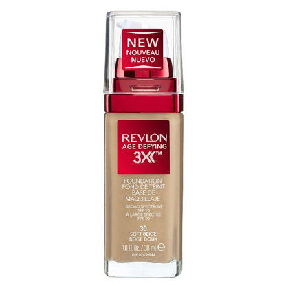 Revlon Age Defying 3X foundation bottle on a white background - Makeup Warehouse Australia
