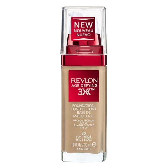 Revlon Age Defying 3X foundation bottle on a white background - Makeup Warehouse Australia