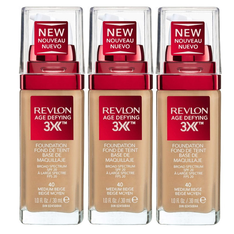 3x Revlon Age Defying 3X Foundation 40 Medium Beige