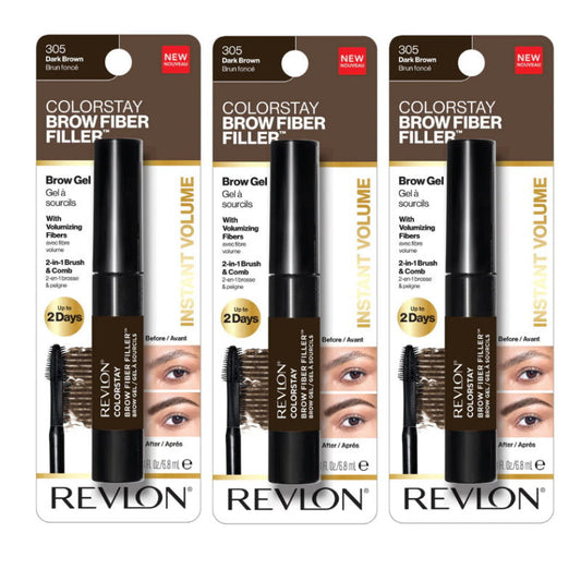 3x Revlon Colorstay Brow Fibre Filler 305 Dark Brown