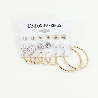 Rosy Lane 9 Pairs Assorted Stud and Hoop Earrings - Gold