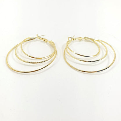 Rosy Lane Round Tri Geometric Hoops Earrings - Gold