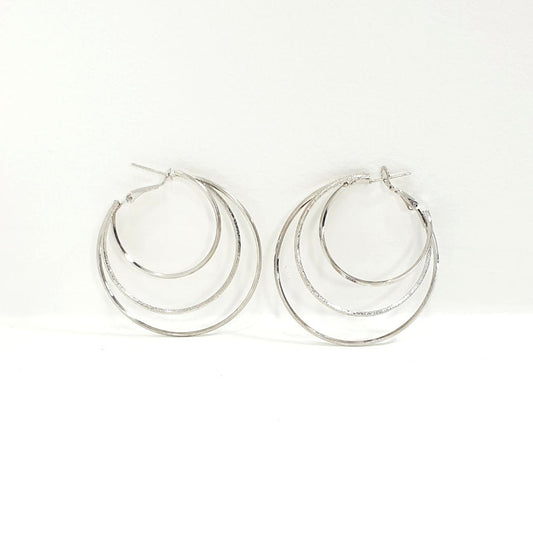 Rosy Lane Round Tri Geometric Hoops Earrings - Silver