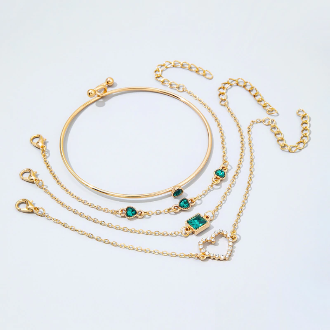 Rosy Lane Set of 4 Emerald Green Heart Detail Bracelet