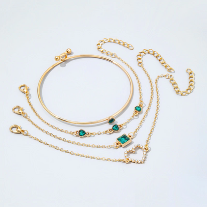 Rosy Lane Set of 4 Emerald Green Heart Detail Bracelet
