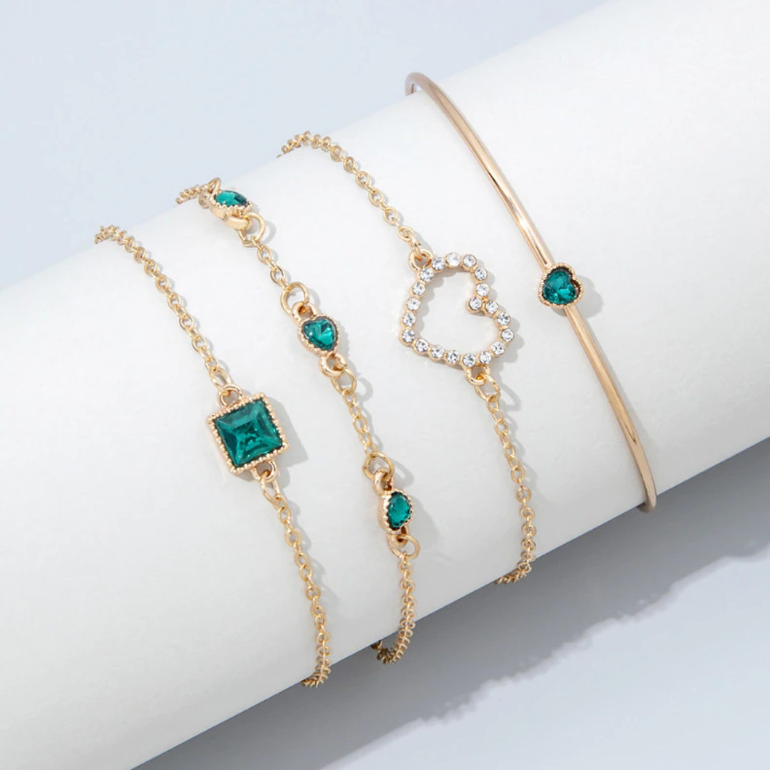 Rosy Lane Set of 4 Emerald Green Heart Detail Bracelet