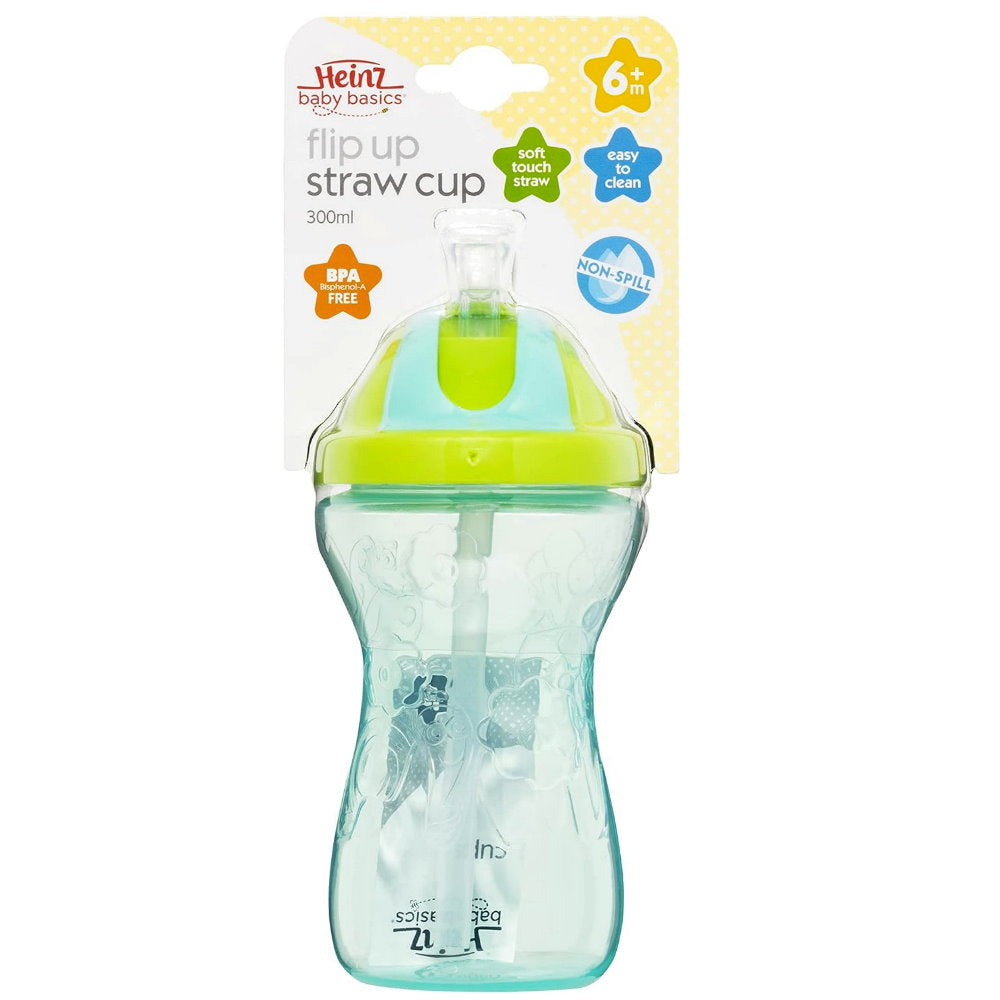 3pk Heinz Baby Basics Flip Up Straw Cup 300mL Blue Pink Purple - Baby Bottles