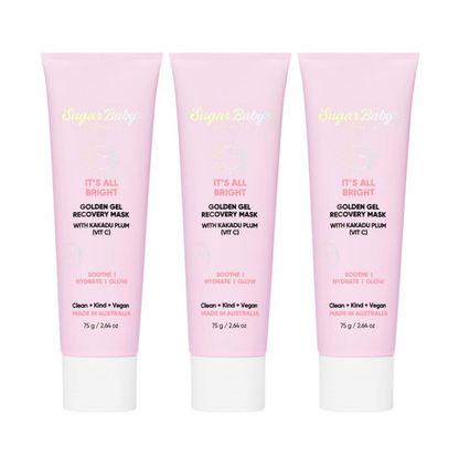 3x SugarBaby It's All Bright Golden Gel Recovery Mask With Kakadu Plum (Vit C) 75g