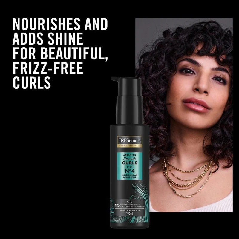 TRESemmé hair product with a woman with styled hair on a black background Makeup Warehouse Australia