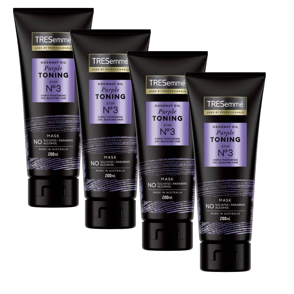 Four Tresemme Purple Toning Mask bottles on a white background Makeup Warehouse Australia 
