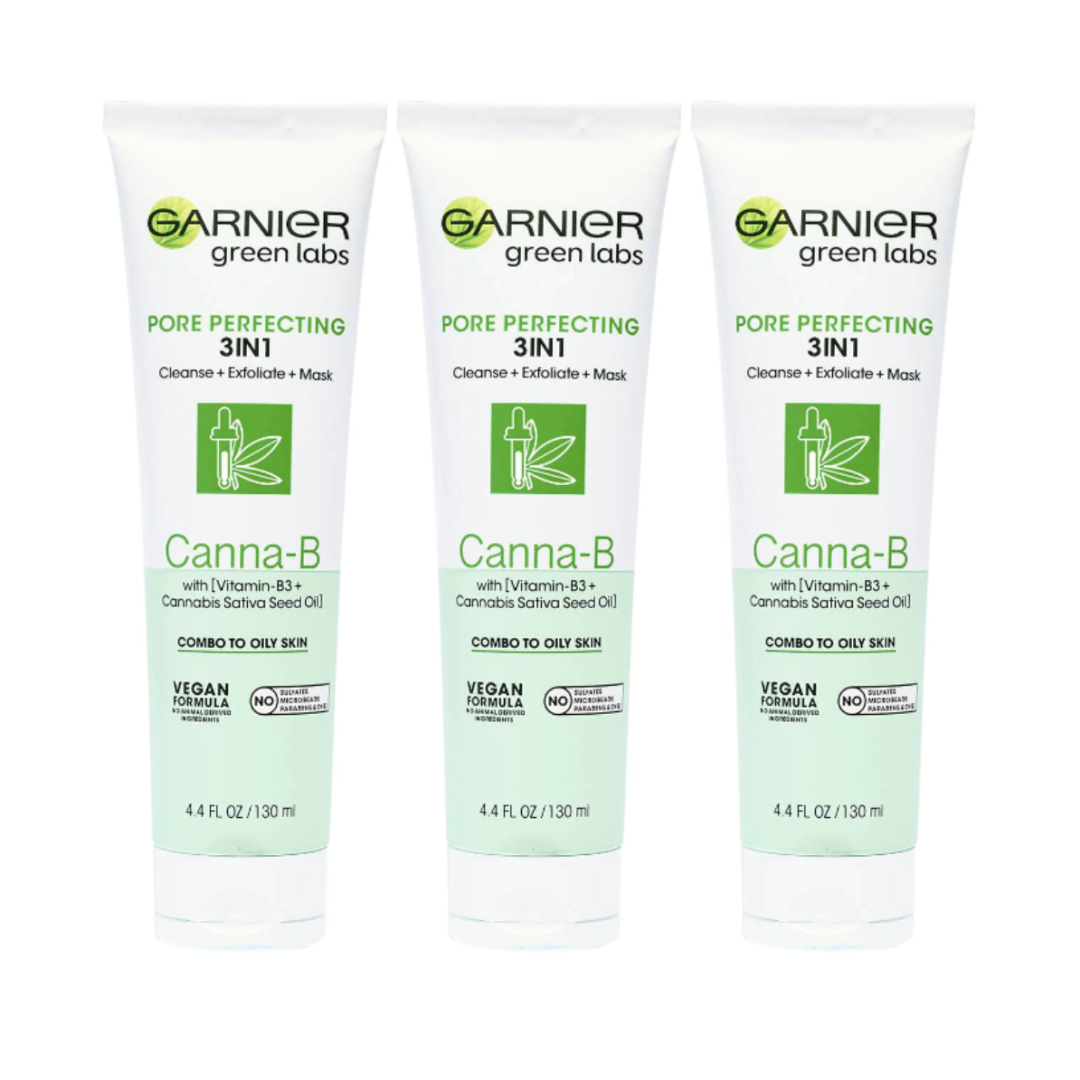 3x Garnier Green Labs Pore Perfecting 3 in 1 Cleanse Exfoliate Mask Canna B 130ml