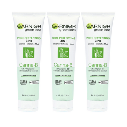 3x Garnier Green Labs Pore Perfecting 3 in 1 Cleanse Exfoliate Mask Canna B 130ml
