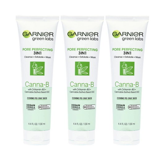 3x Garnier Green Labs Pore Perfecting 3 in 1 Cleanse Exfoliate Mask Canna B 130ml