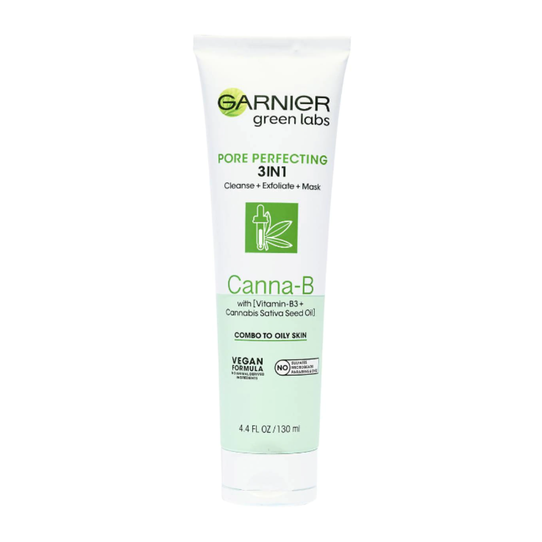 3x Garnier Green Labs Pore Perfecting 3 in 1 Cleanse Exfoliate Mask Canna B 130ml