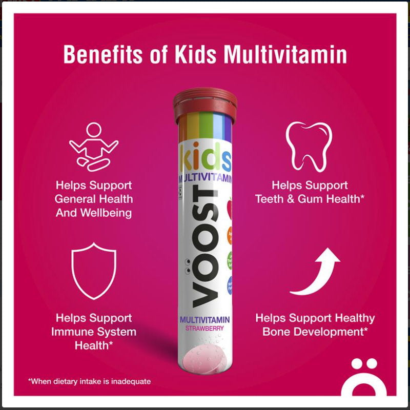 VOOST Kids Multivitamin Effervescent Tablets Strawberry 20 Pack EXPIRY 30/04/2025