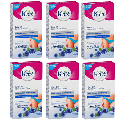 6x Veet Bikini Wax 16 Strips EXP 30/08/2025