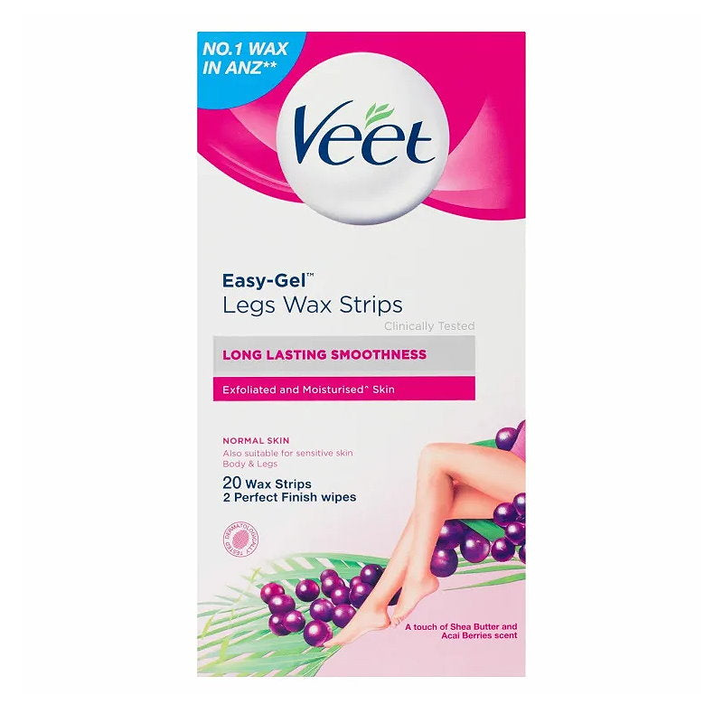 6x Veet Easy Gel Legs and Body Wax Strips Shea Butter and Acai Berries 20 Pack EXPIRY 12/2025