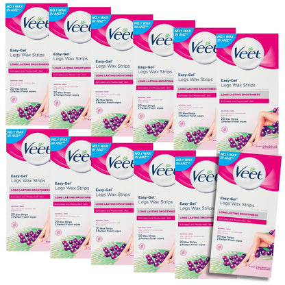 12x Veet Easy Gel Legs and Body Wax Strips Shea Butter and Acai Berries 20 Pack EXPIRY 12/2025