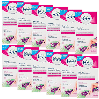 12x Veet Easy Gel Legs and Body Wax Strips Shea Butter and Acai Berries 20 Pack EXPIRY 12/2025